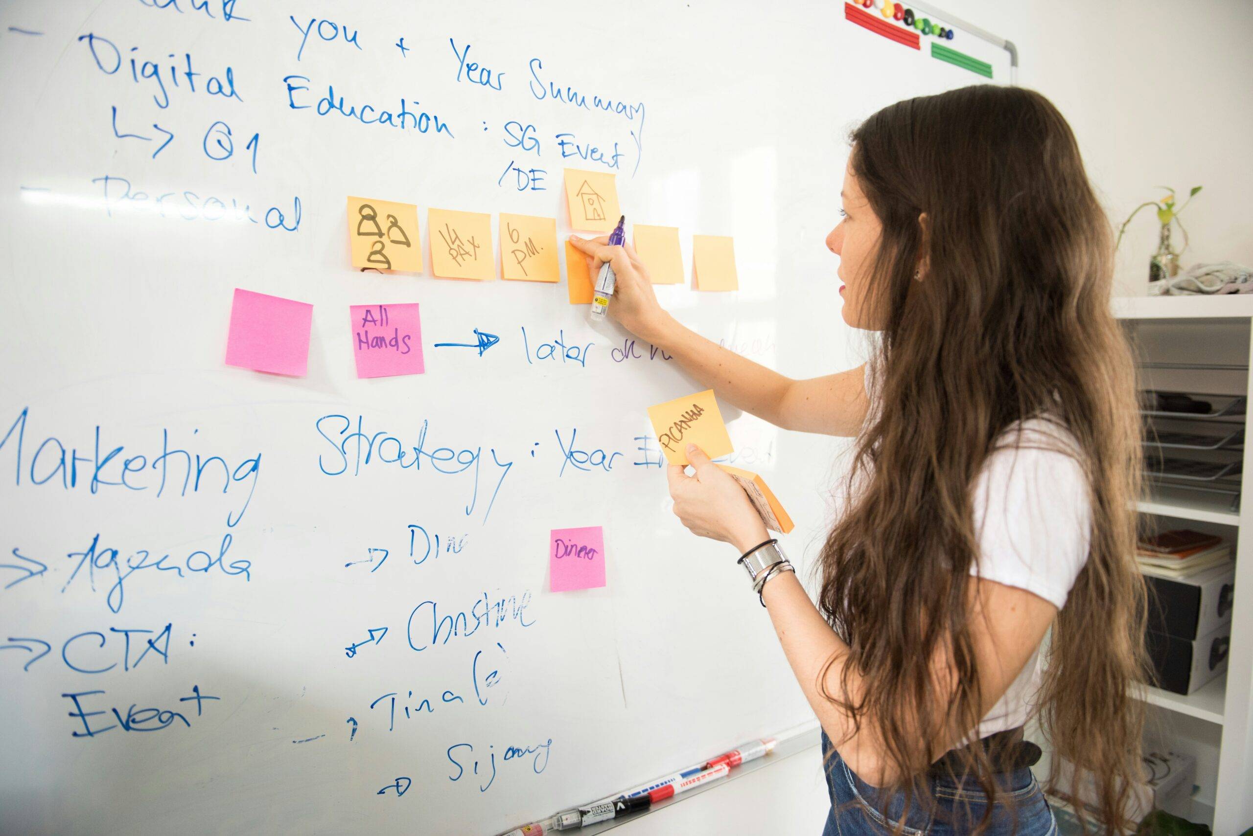 Person writing on whiteboard.
