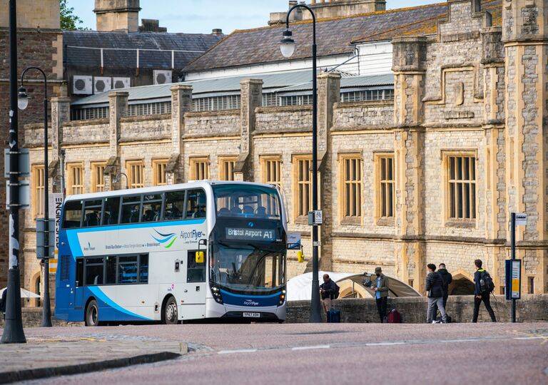 Bus to Bristol Airport, outside Bristol Temple Meads train station. 